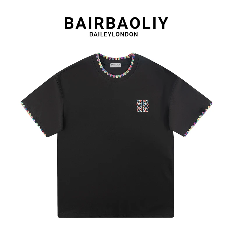 BAIRBAOLIY高货品质新款潮牌小领口彩色刺绣短袖T恤大牌品质男装