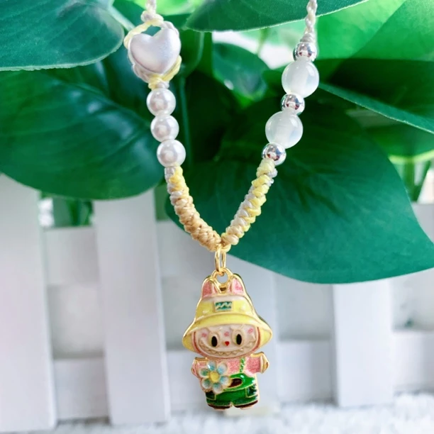 吊坠足银 足银999珐琅彩拉布布足银吊坠编绳儿童送女友纯银项链