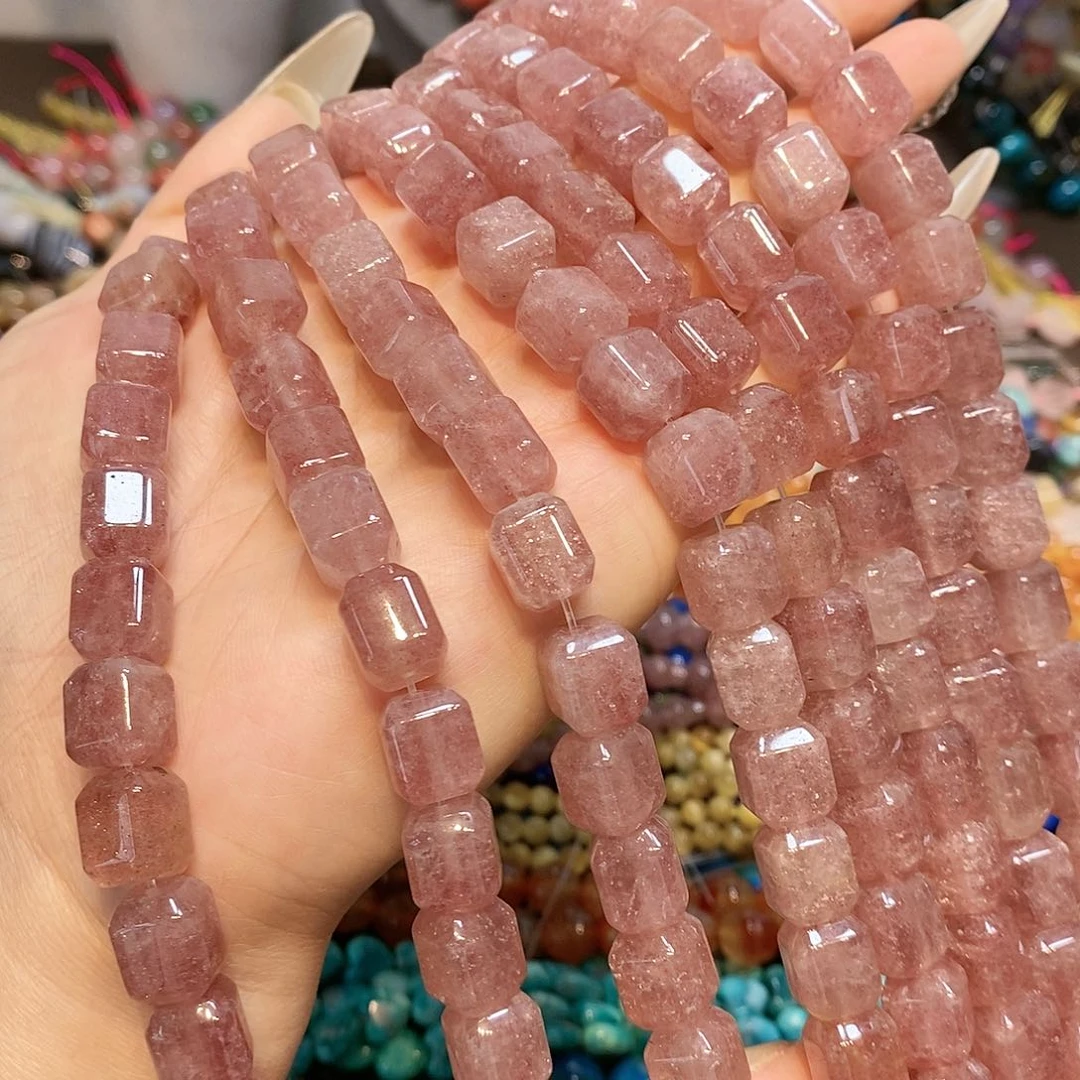 散珠玛瑙/玉髓草莓晶方糖一条11mm