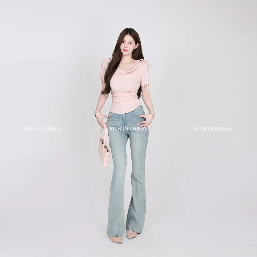 舒胡蕾 高定四面弹喇叭裤 超模大长腿弹力喇叭夏秋微喇牛仔裤