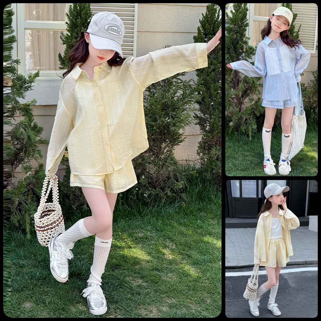 女童2025夏季新款防晒套装洋气女孩薄款刺绣中大儿童6-15岁三件套