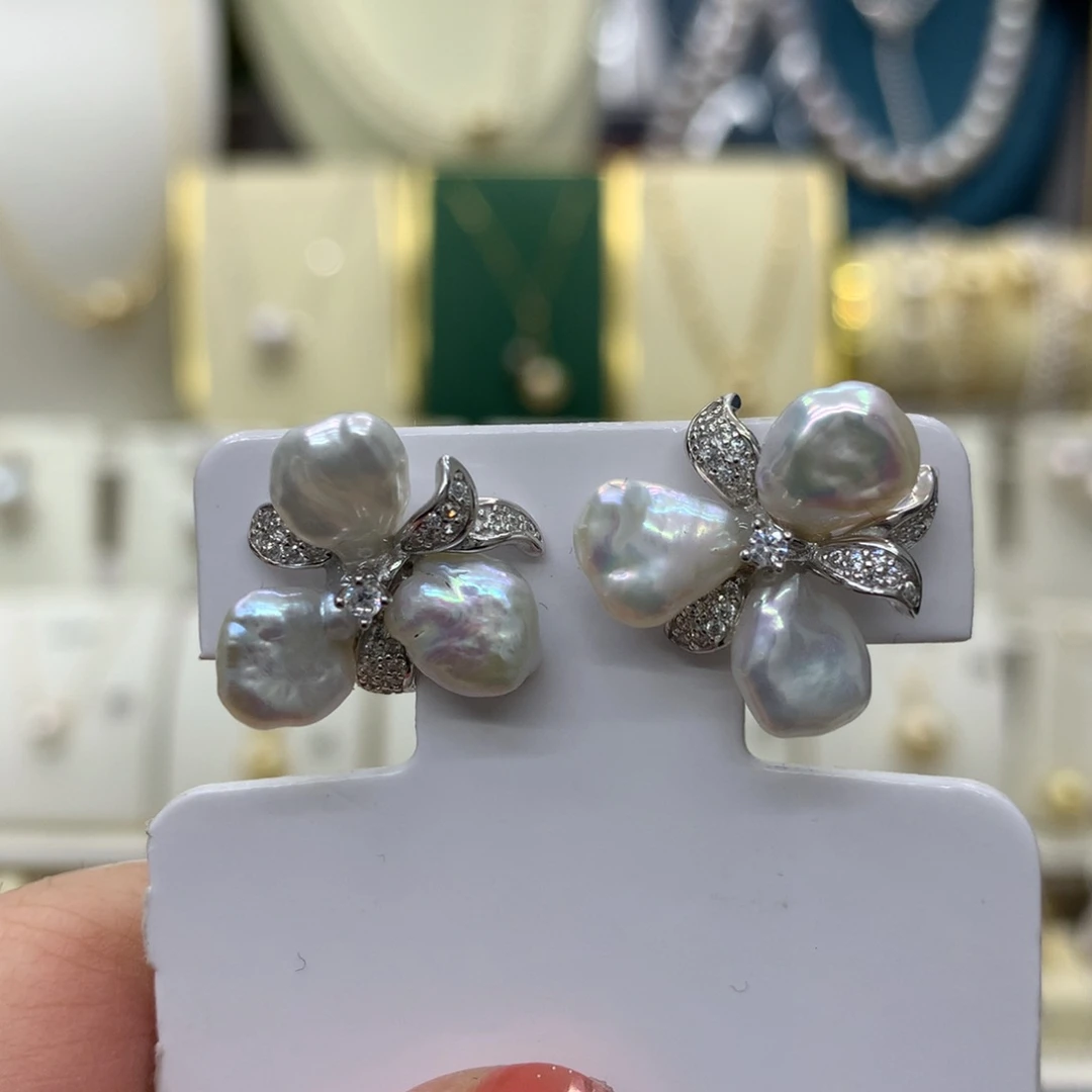 淡水珍珠耳饰银S925镶嵌