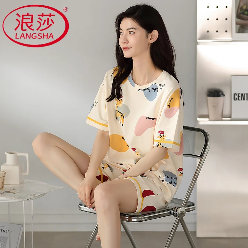 浪莎睡衣女士夏季纯棉2025年新款全棉短袖薄款软萌卡通家居服夏天