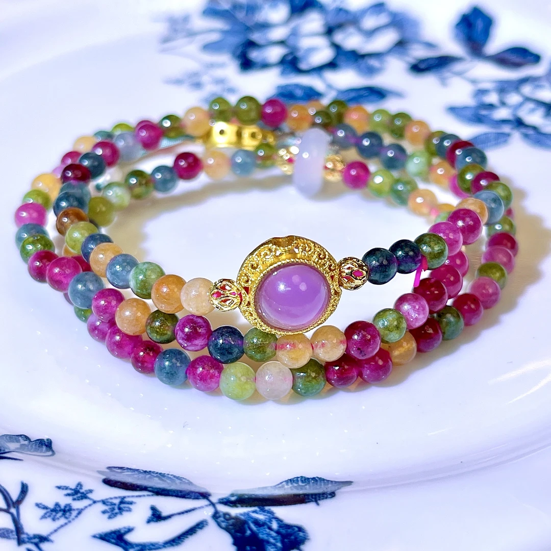 铜合金玻璃手链 【02765】三圈彩色手圈多层 时尚手工多色