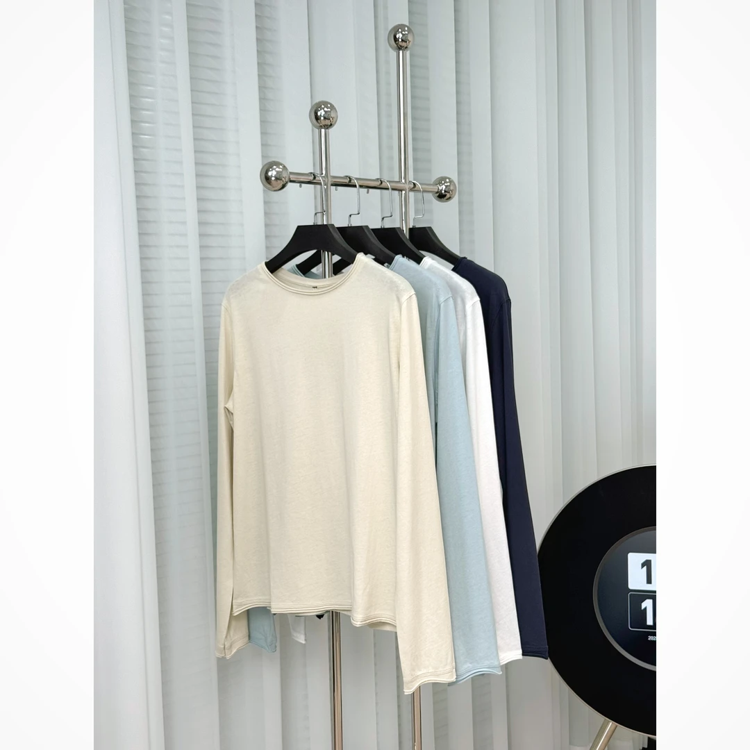 MIMAO/觅猫常规款休闲风长袖圆领T恤套头简约夏季韩版百搭宽松