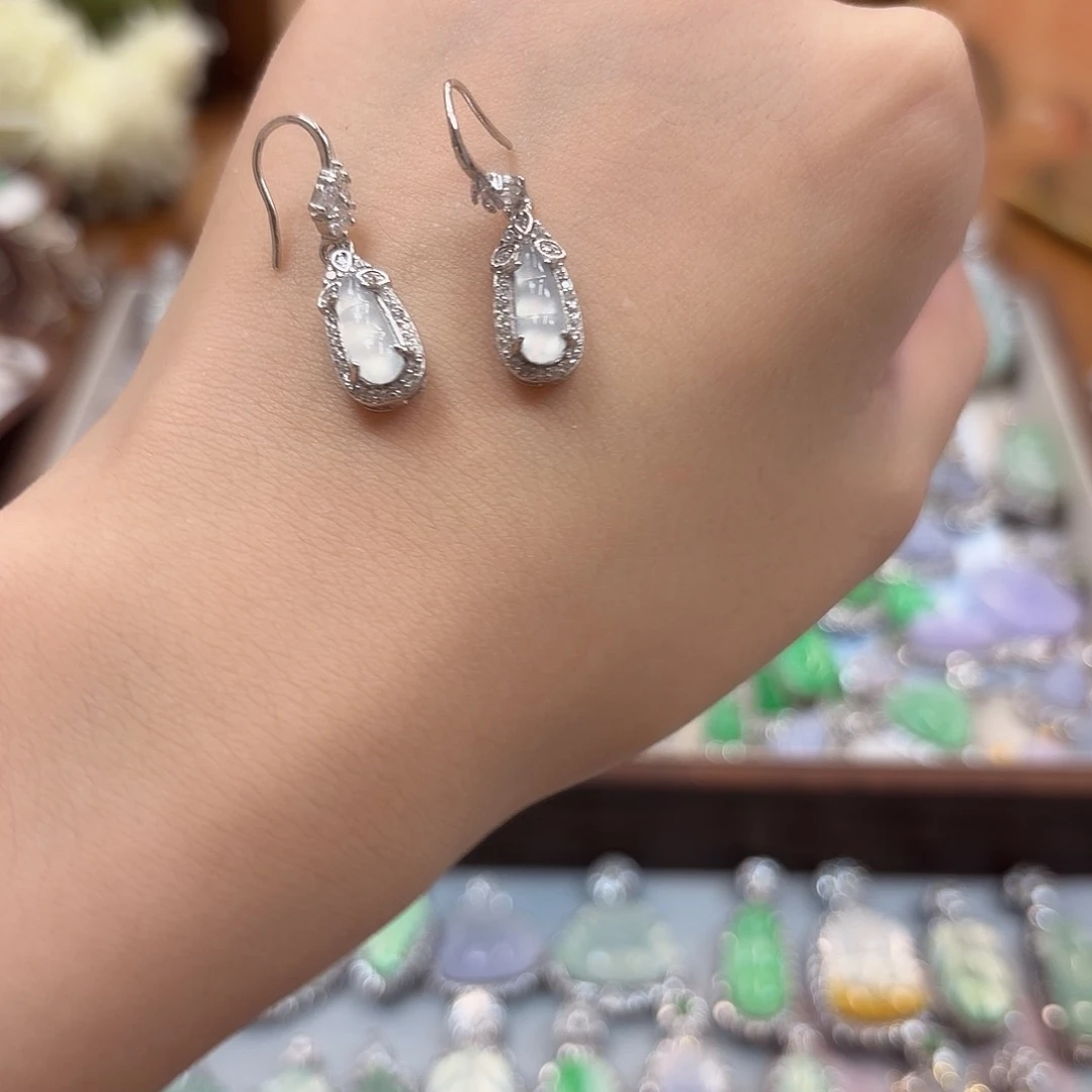 翡翠银S925镶嵌耳坠