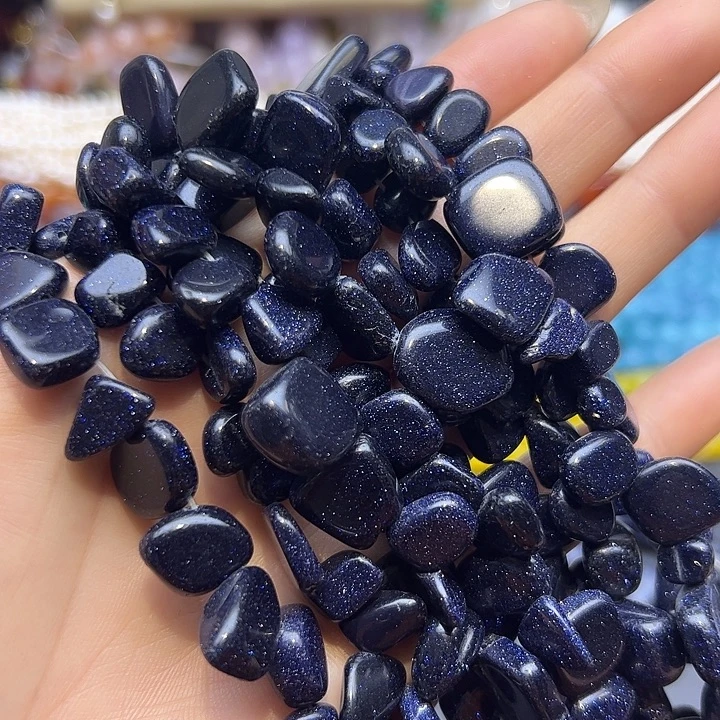 玛瑙/玉髓未镶嵌珠宝半成品T506  8-14m蓝沙边孔一条