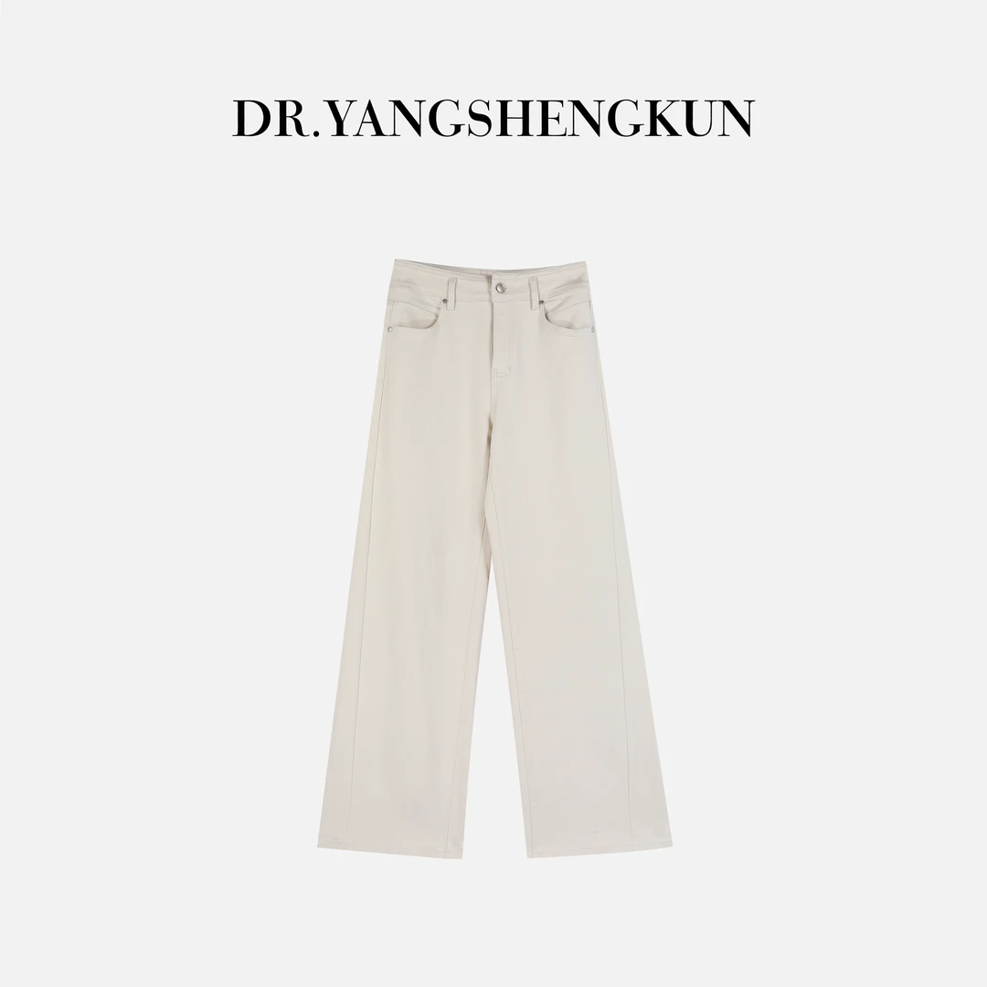 【蔓普洱专属】莱赛尔羊毛混纺加绒保暖白色直筒牛仔裤ES25102259