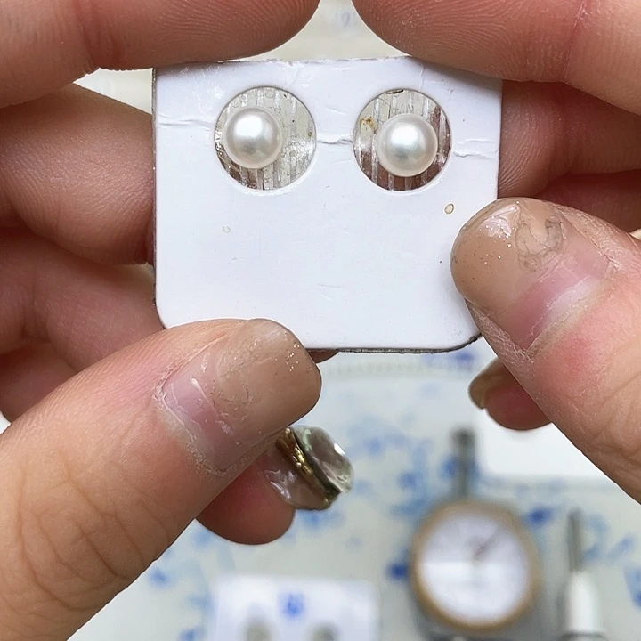 淡水珍珠耳饰银S925镶嵌饼*