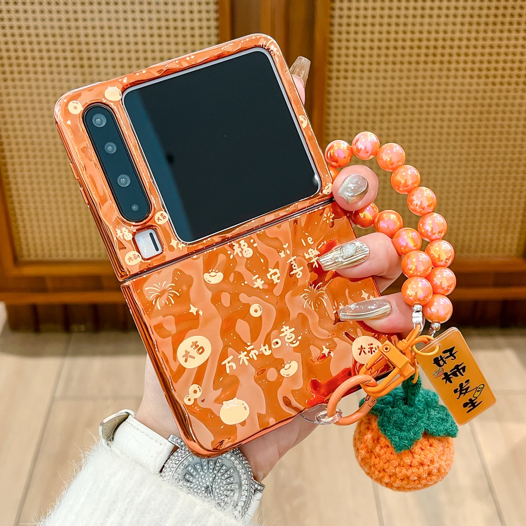 橙色马年支架适用华为purax手机壳pocket2小米折叠荣耀女款保护套