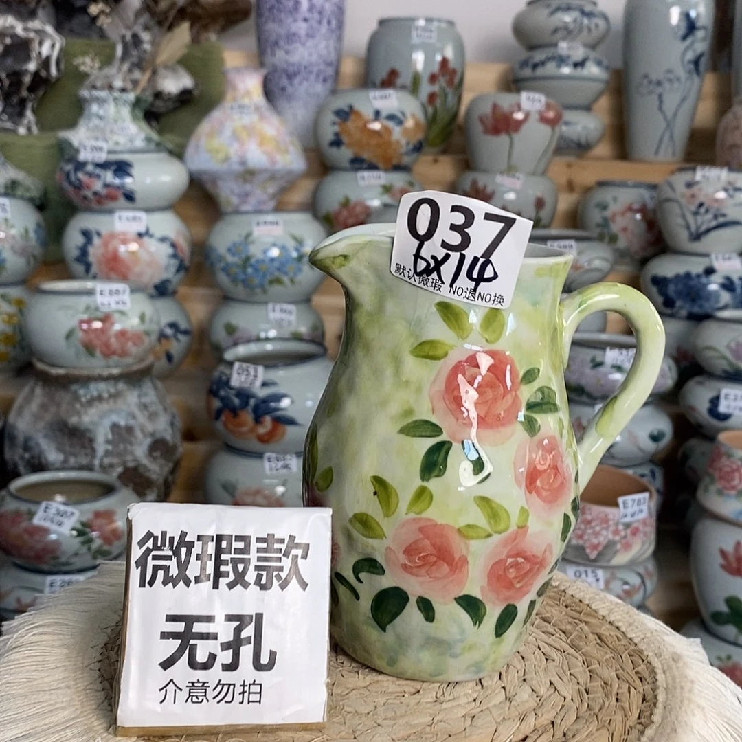 景德镇纯手绘高温花盆 037  微瑕把手高温裂