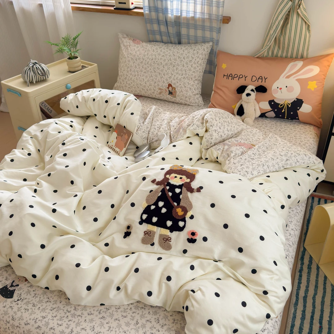 美玲  波点女孩毛巾刺绣全棉刺绣高端刺绣  可爱少女心韩版绣花