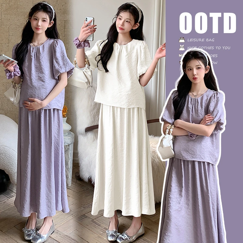 时髦孕妇装女夏装新款洋气法式设计感上衣显瘦气质甜美减龄半身裙