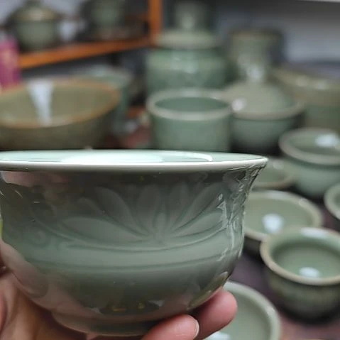 耀州窑十年老泥料莲纹米饭四只