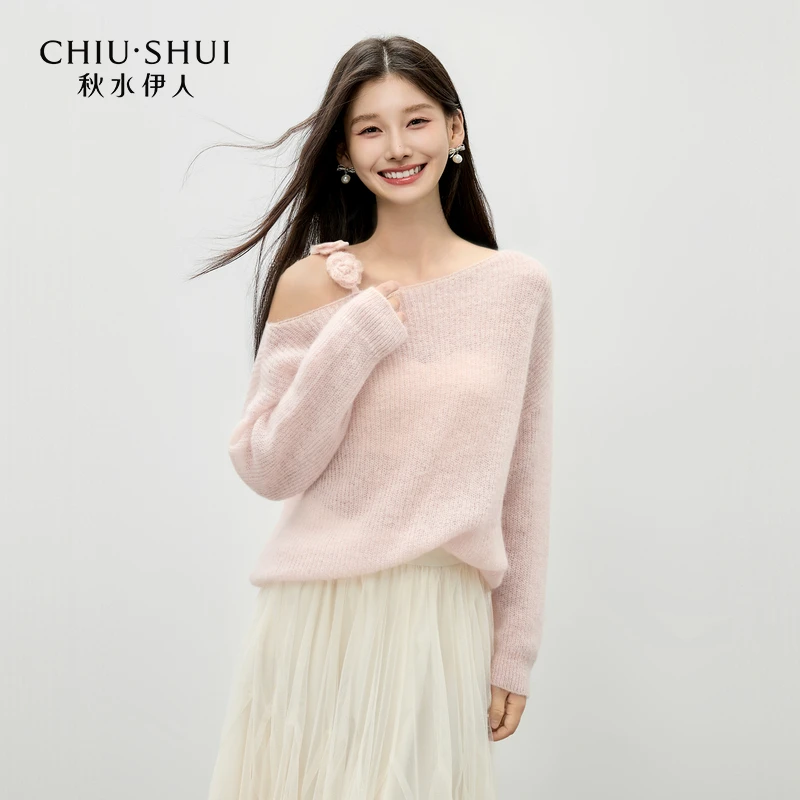 秋水伊人优雅上衣2025年秋季新款可爱钩花毛针织衫625384M344216