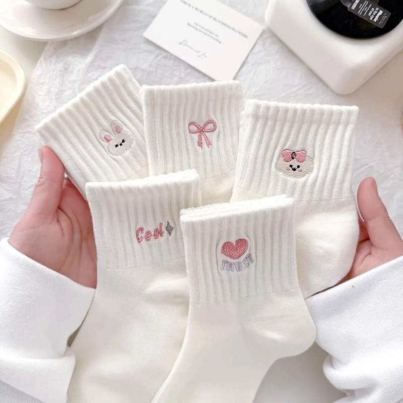 儿童袜子春秋可爱运动风袜子女童中筒袜棉袜粉色卡通学生小白袜子