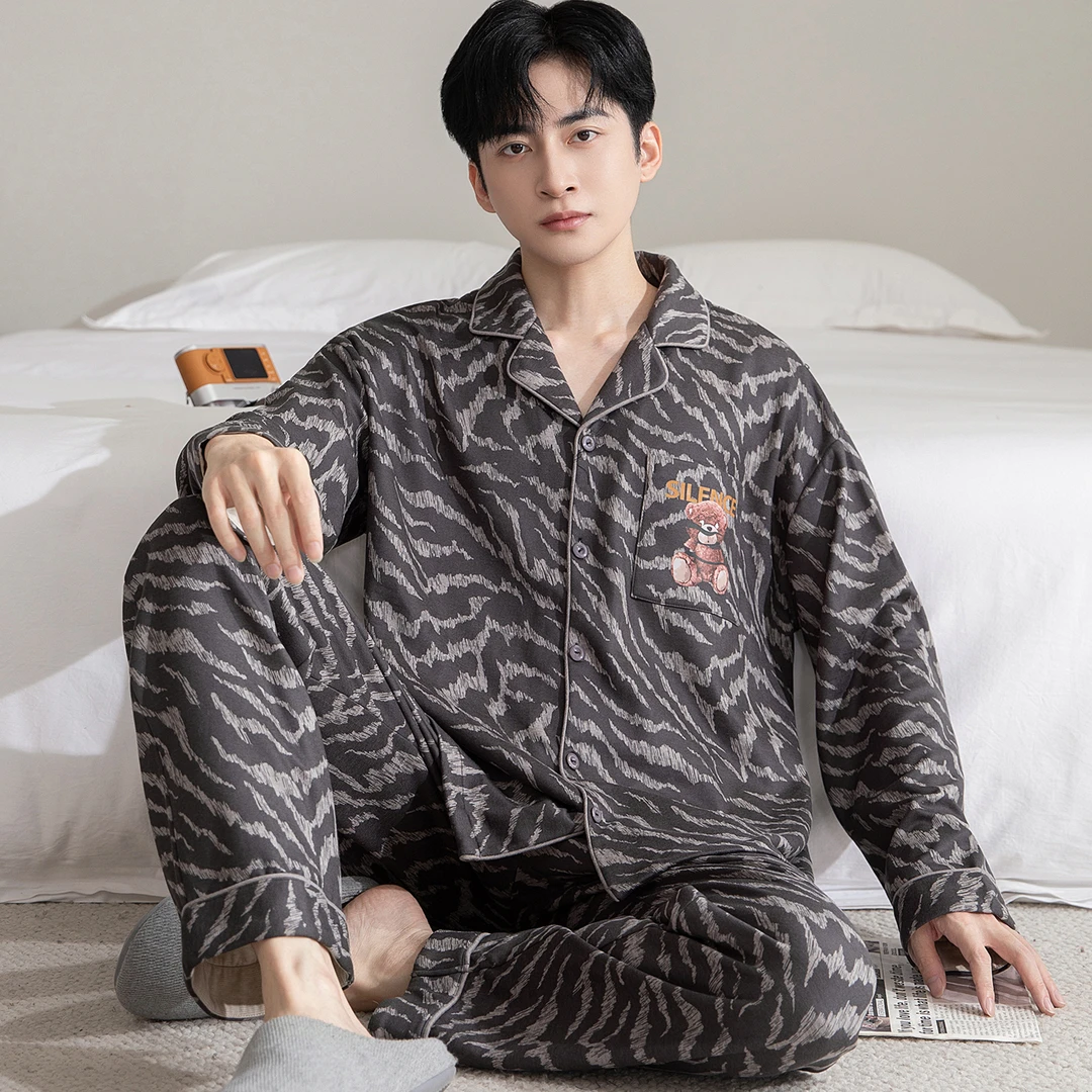 男款长袖睡衣双面绒保暖德绒加厚加绒舒适青少年可外穿家居服套装