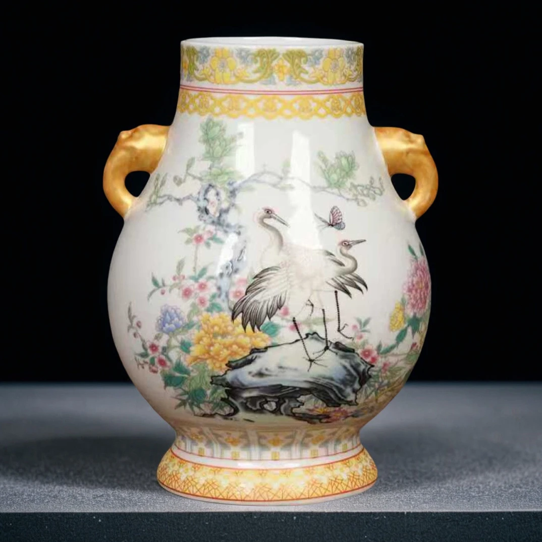 景德镇陶瓷夜光仿古双耳福筒花瓶复古客厅博古架古玩收藏桌面摆件