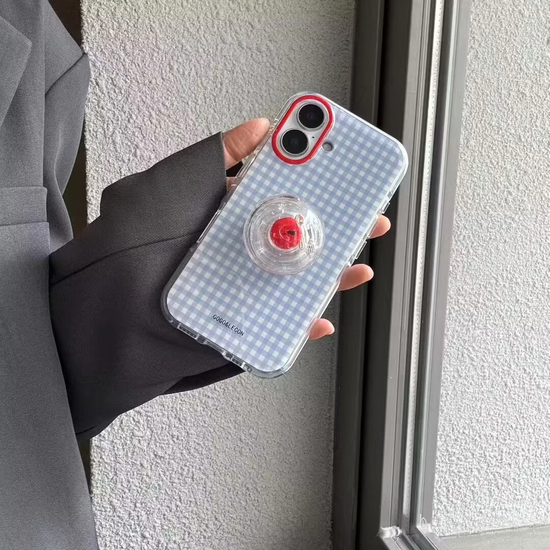 高级感蓝色格纹刀叉苹果支架适用iPhone16promax苹果15手机壳14新