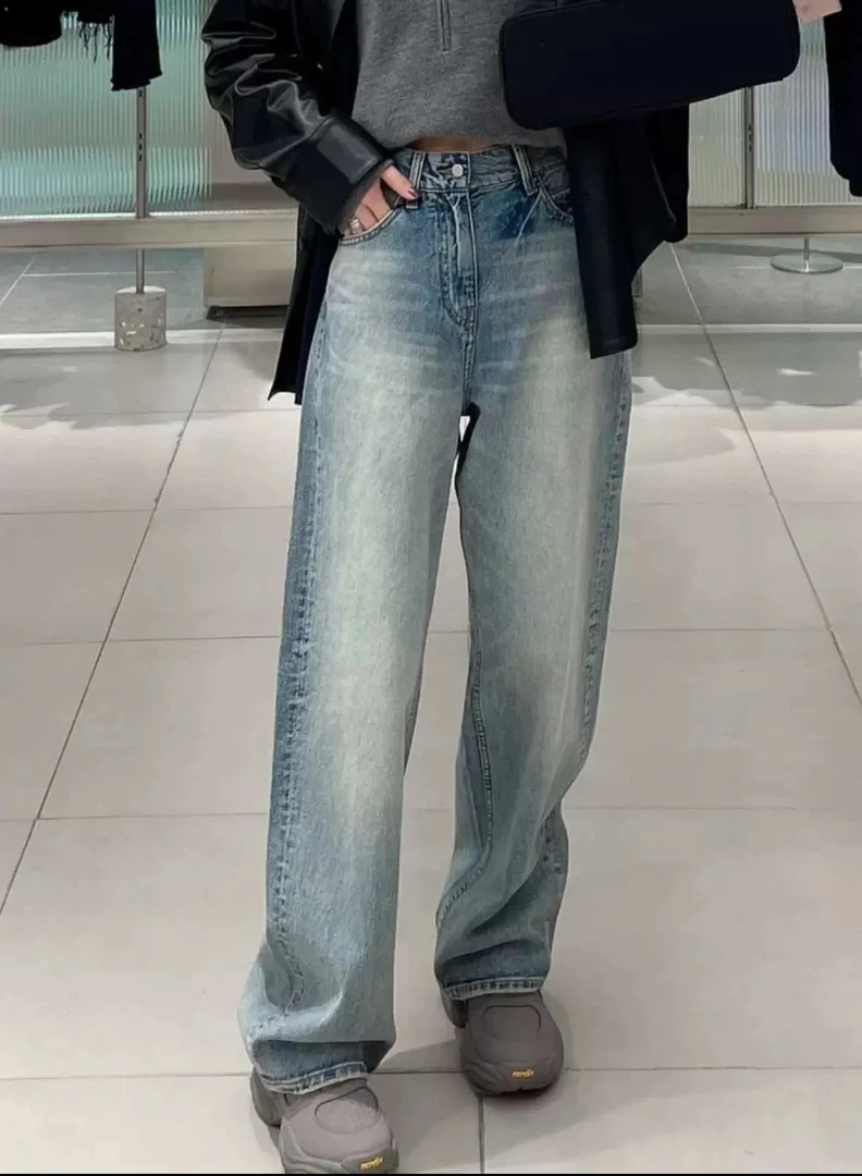 JN2025早春新款原水洗棉质美式直筒阔腿休闲牛仔裤A135