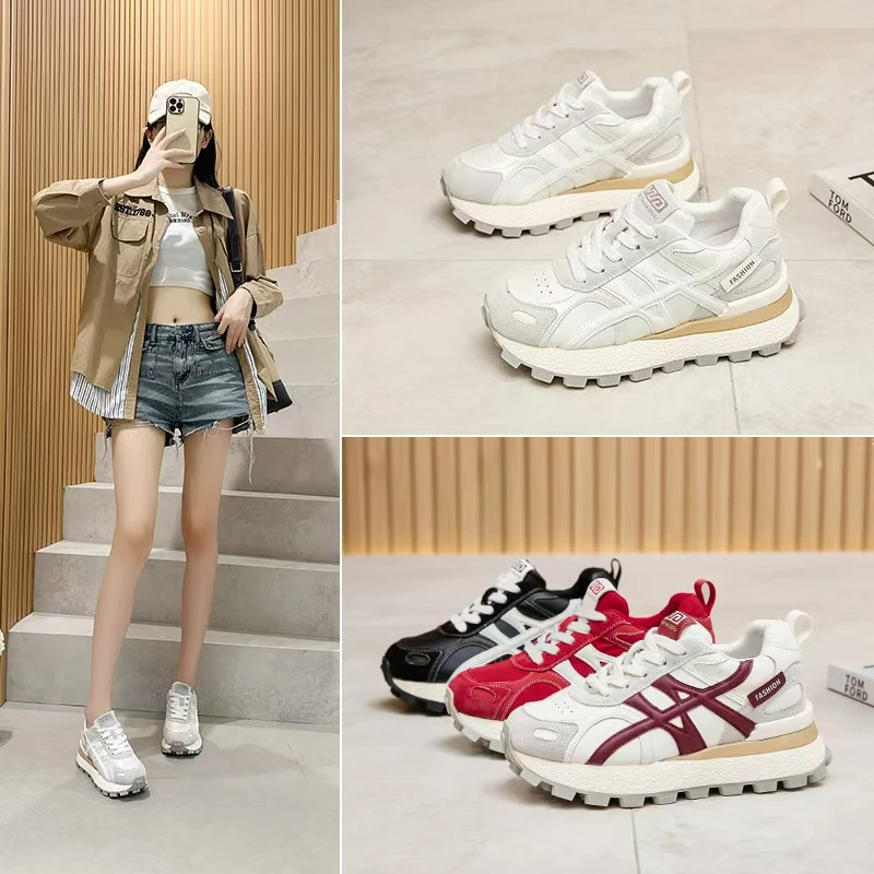 【8cm】真皮德训鞋女款内女鞋2025秋季新款松糕厚底阿甘鞋老爹鞋