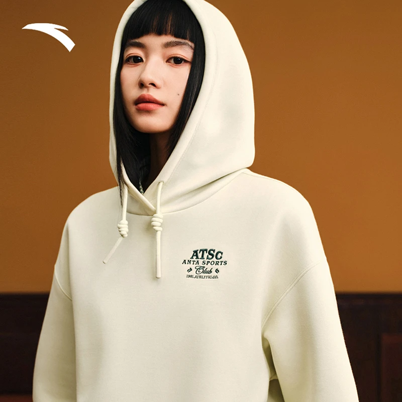 ANTA/安踏休闲长袖卫衣女秋季新款刺绣印花宽松连帽运动162538703