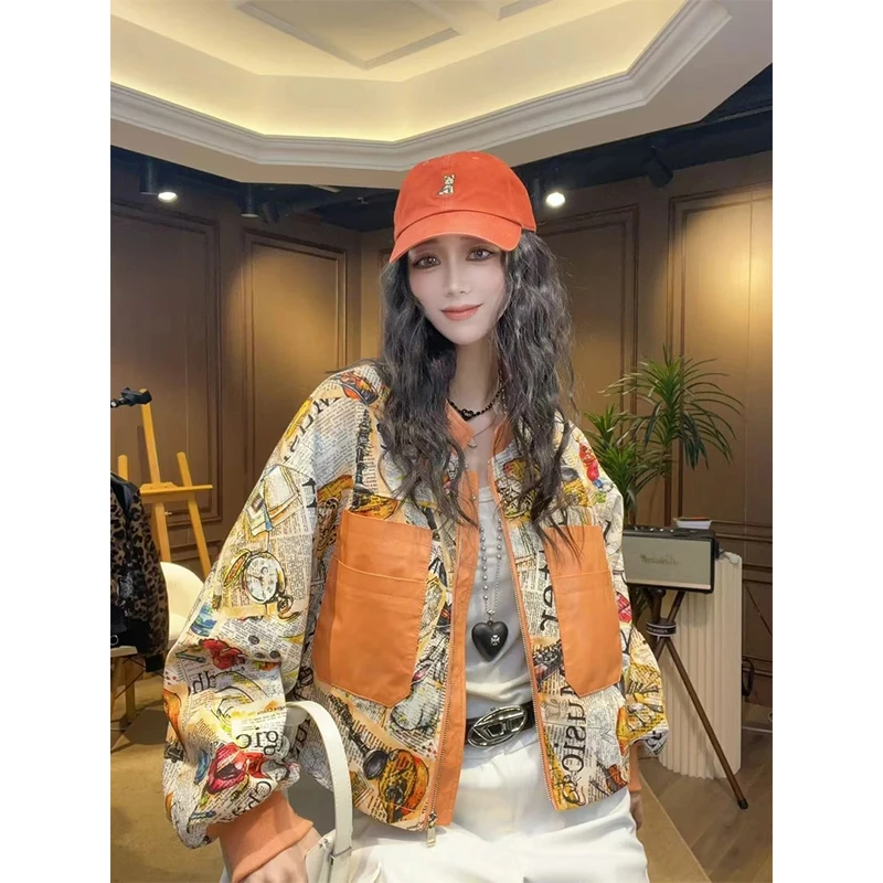 春秋短款街头画报工装夹克外套女2025年新款设计感超火美式棒球服