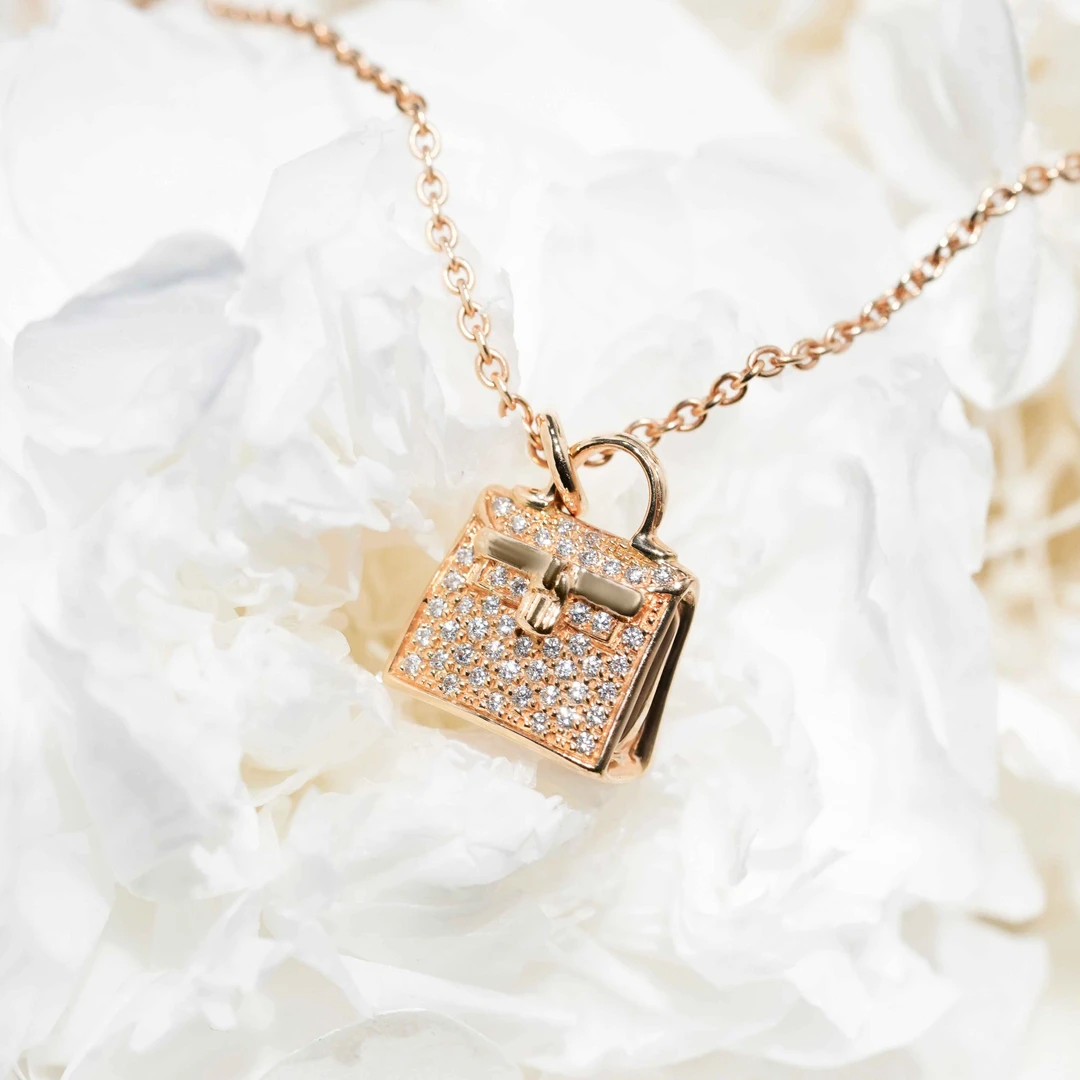 99新 Hermes/爱马仕 玫瑰金Kelly满钻项链，17年刻印