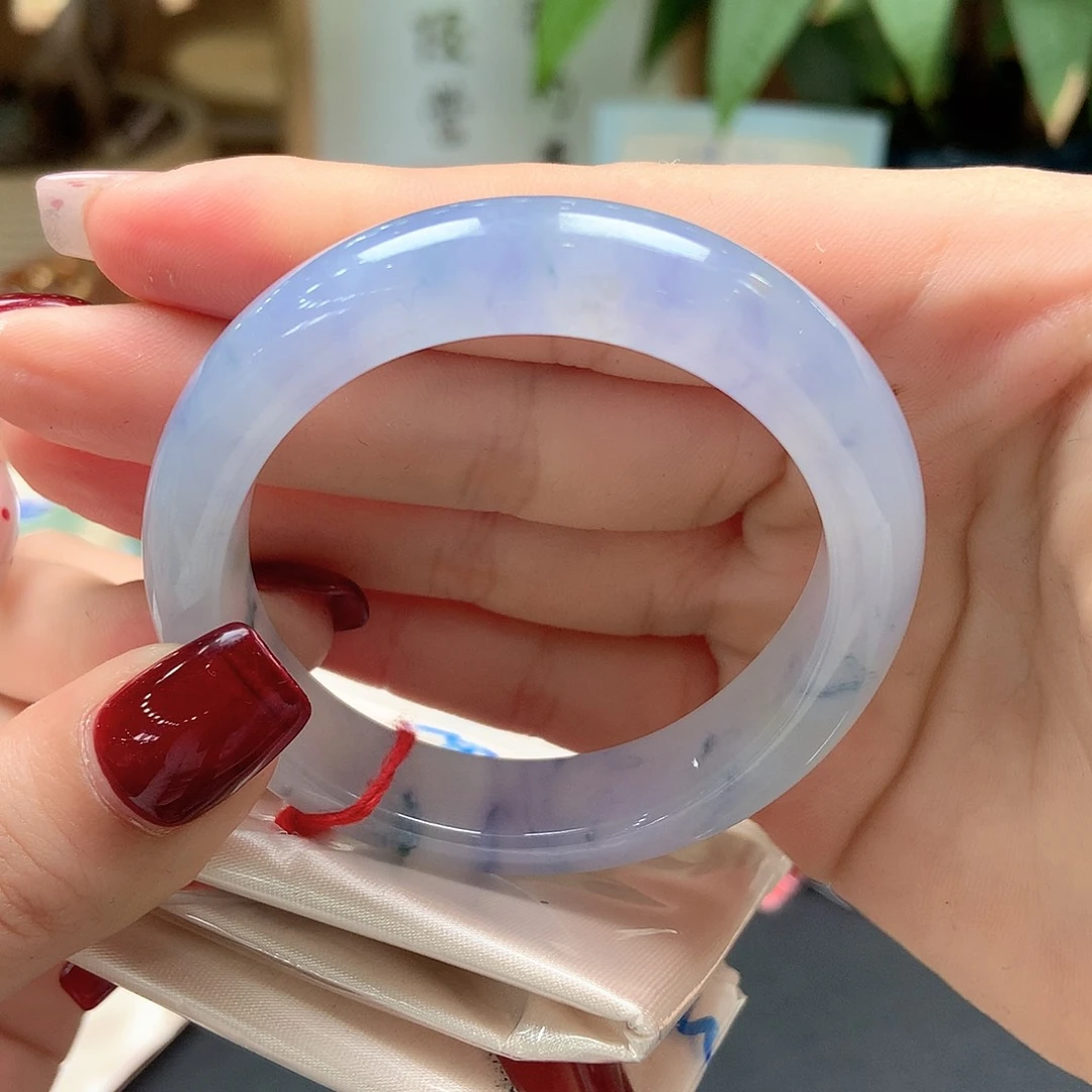 翡翠未镶嵌手镯冰紫52贵妃35号