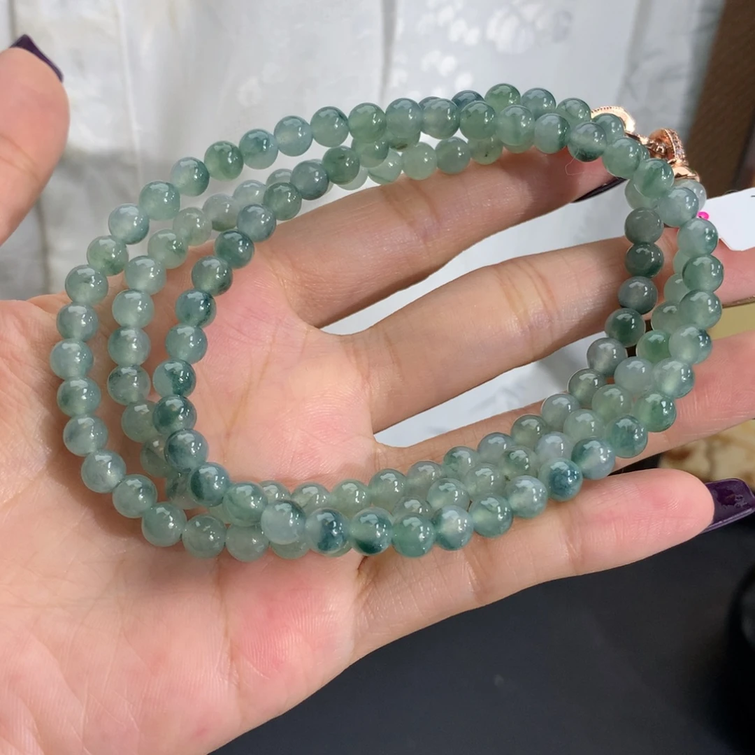 翡翠未镶嵌手串卡5.6冰胶飘蓝花项链