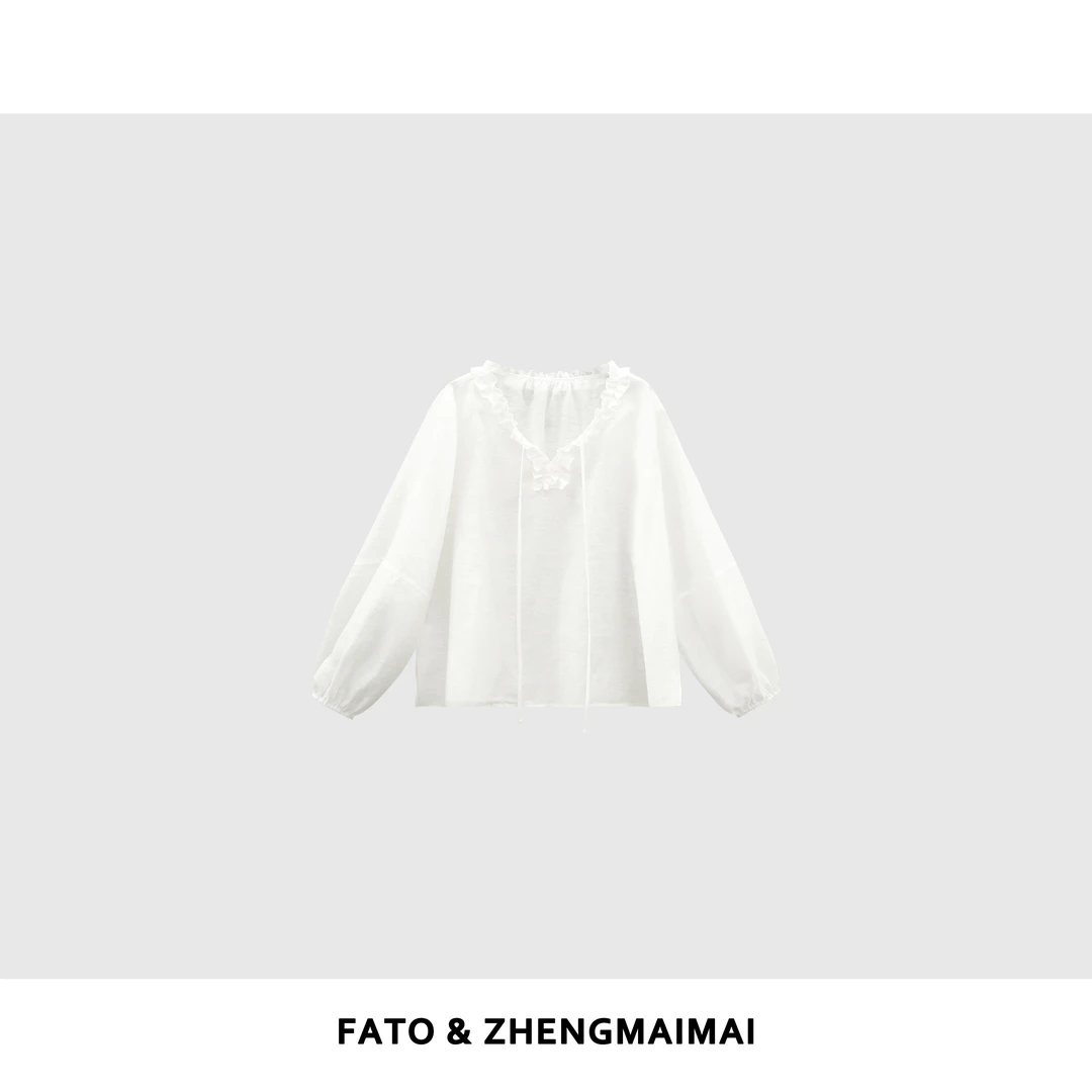 fattonny郑买买【茉莉语】夏季款休闲百搭设计款花边小衫QDD50508S1