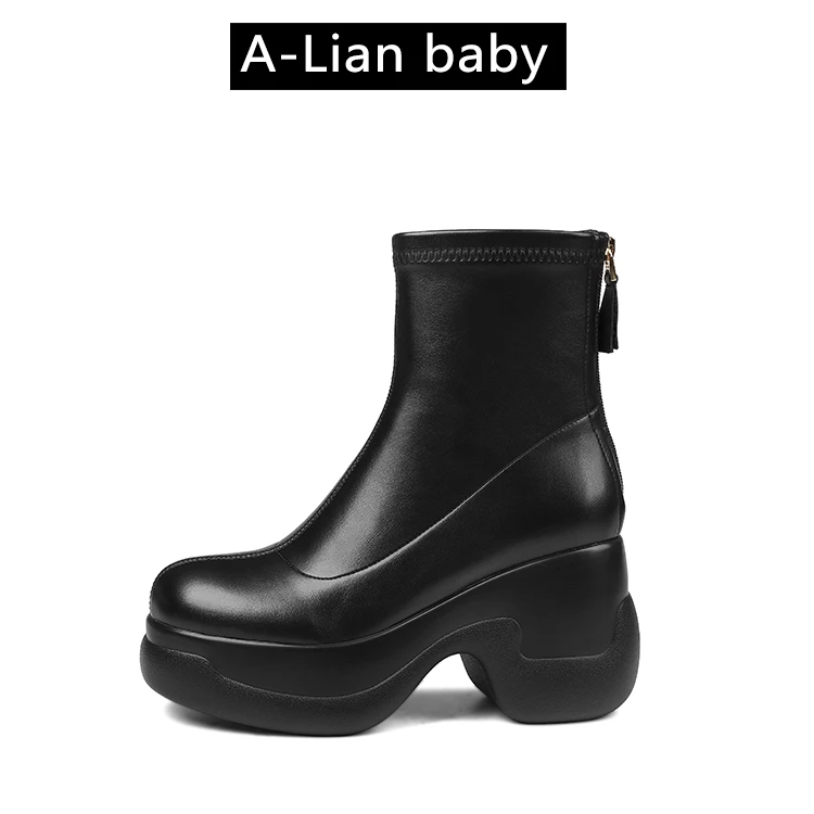 8.5cm小个子百搭厚底313233小码真皮女鞋加绒