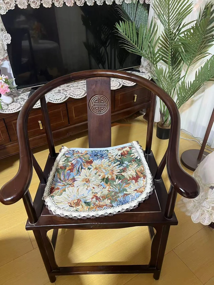 ZN107-61棉麻交织布【40*50】彩菊圆形防滑坐垫椅子垫