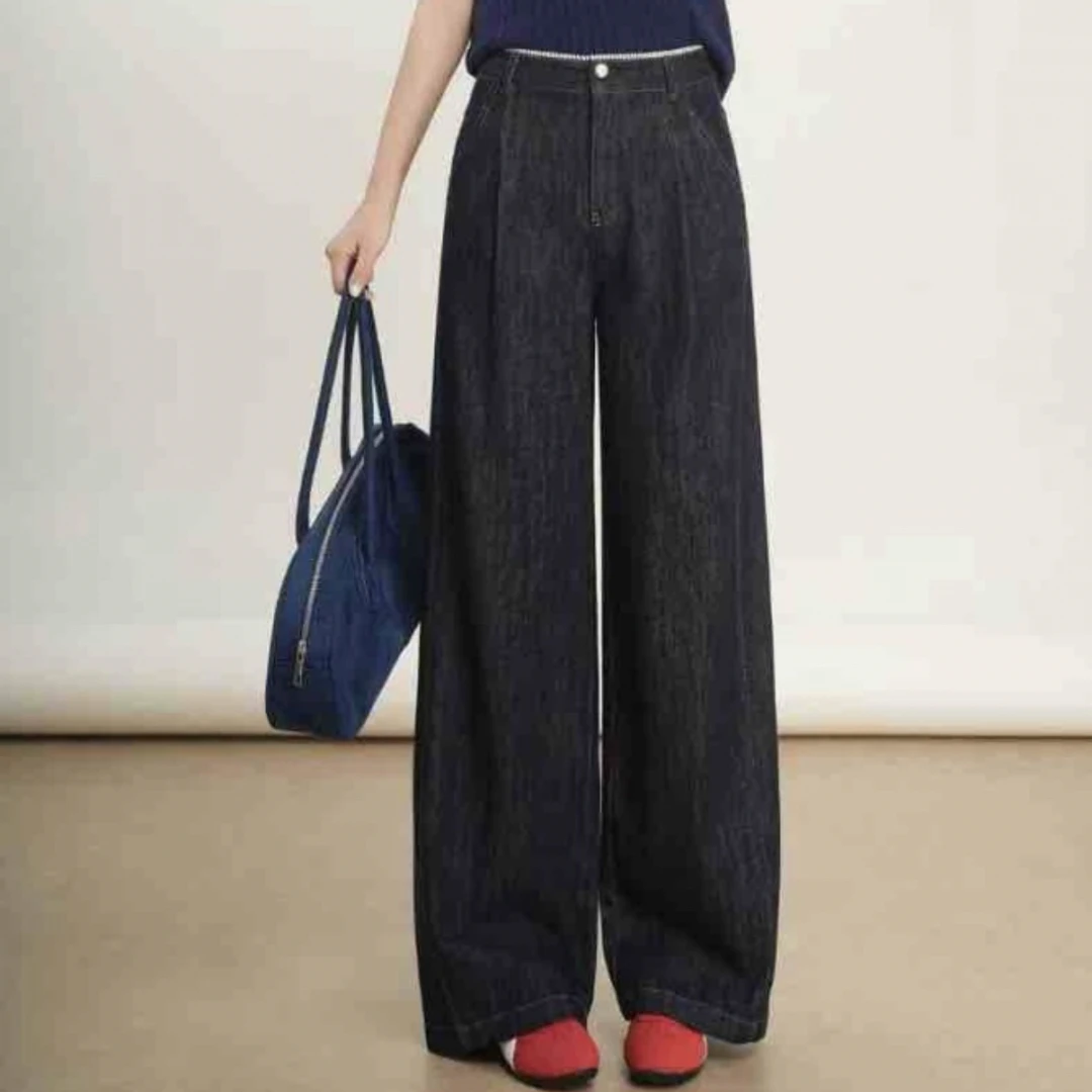 秋款72878宽松阔脚牛仔裤女士通勤休闲长裤
