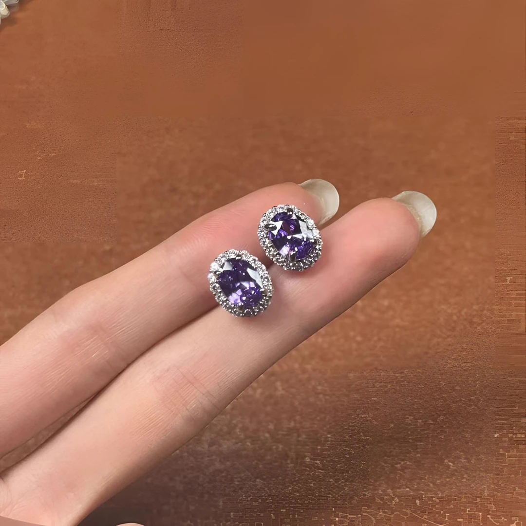 如懿镀K金高订004-轻奢幻彩紫宝精切合金耳饰