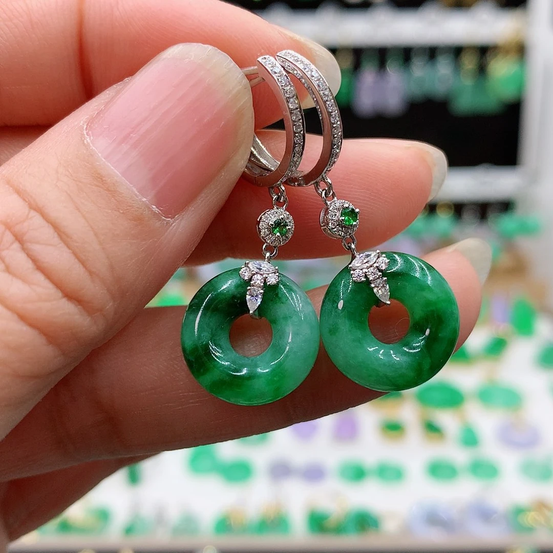 翡翠耳饰18K金镶嵌的