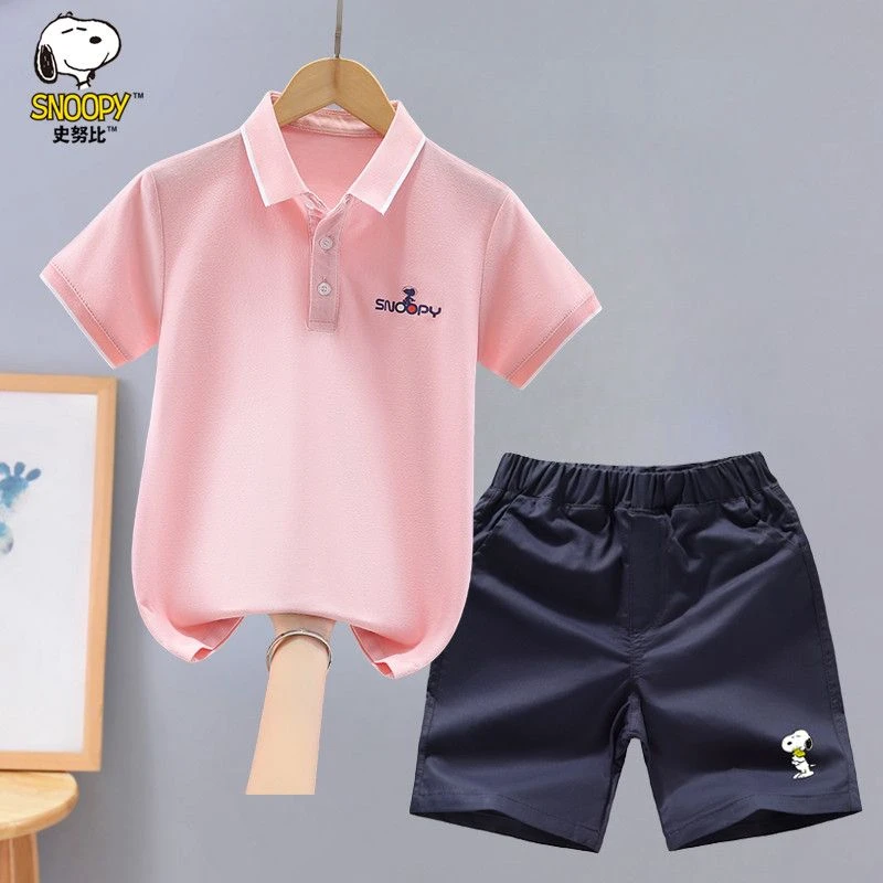 史努比男童套装夏装新款中大童短袖T恤两件套儿童男孩帅气衣服潮