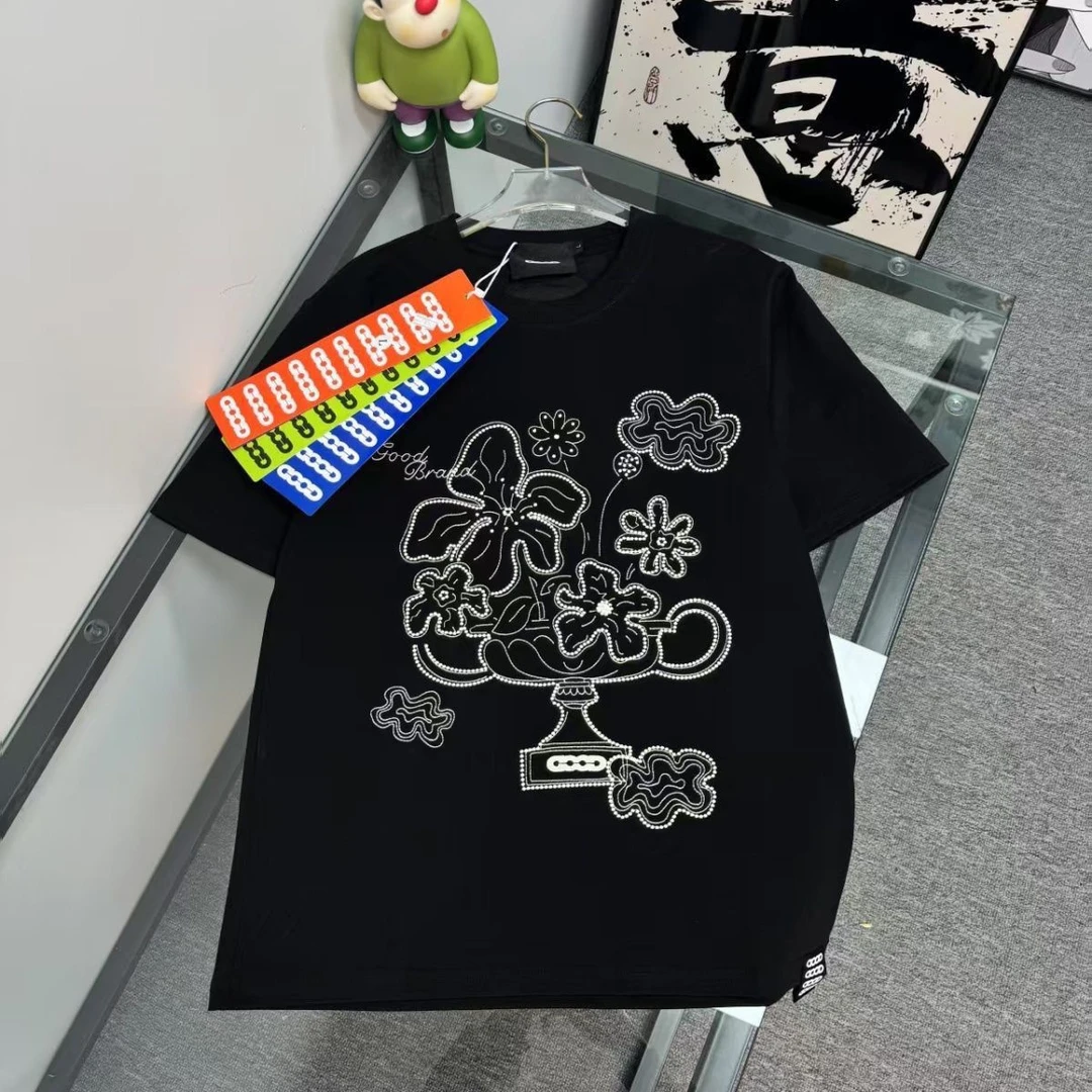 GOODBRAND绽放之花手绘刺绣和平花卉时尚短袖宽松T恤男女同款