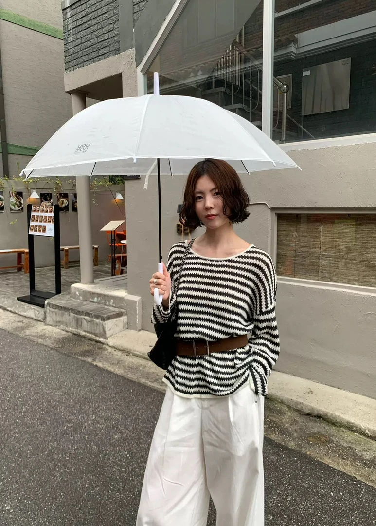 秋季上新 复古港风条纹毛针织衫配腰带82078