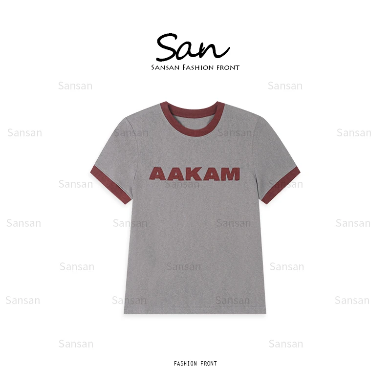 【SANSAN】撞色拼接圆领短袖T恤DY-4702