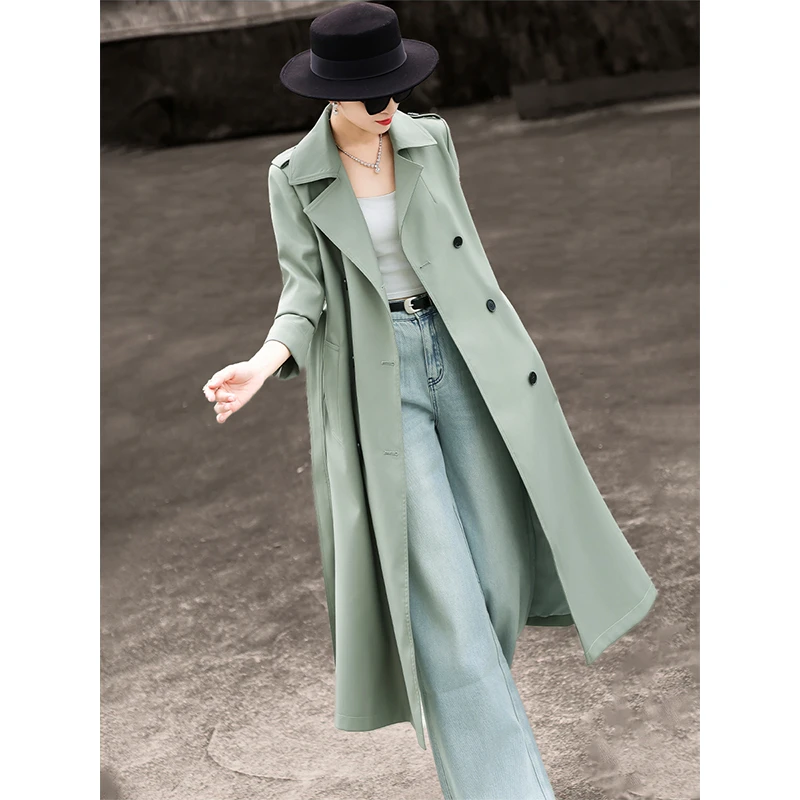 MEXCOCO/兰瑟儿气质高级感通勤翻领双排扣中长款绑带风衣外套