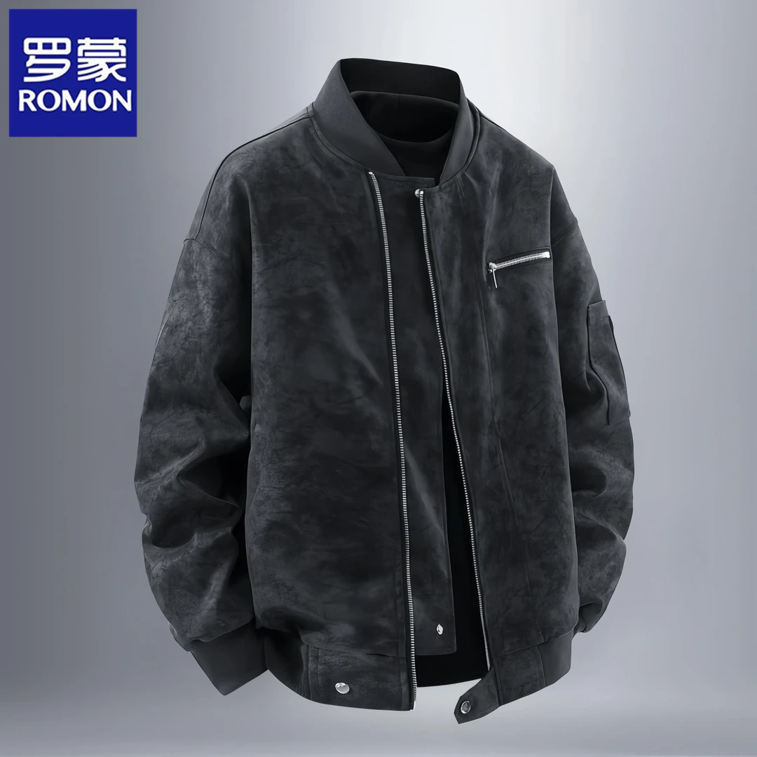罗蒙春秋季翻领宽松飞行员夹克男士新款美式机车棒球服皮衣外套潮
