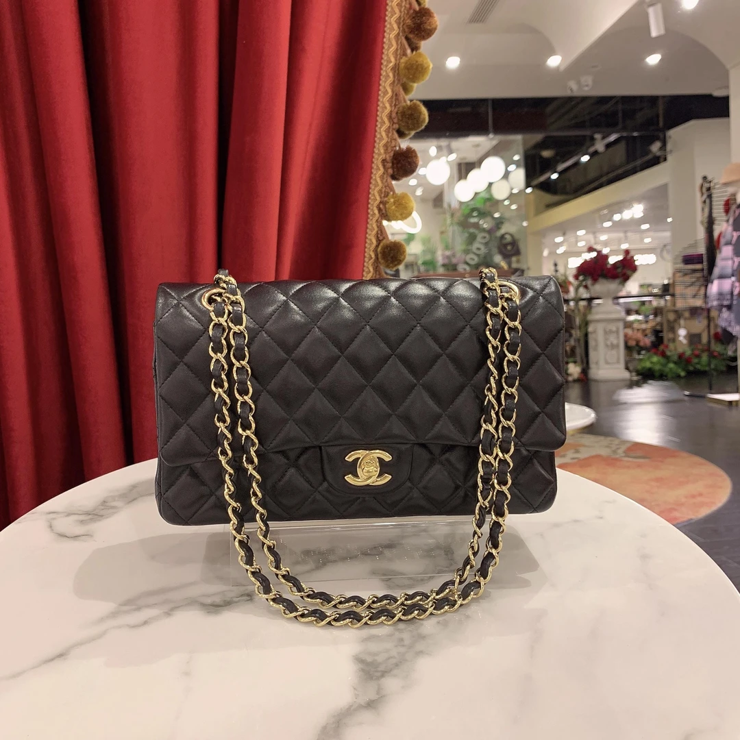 95新 Chanel/香奈儿 GGS香奈儿cf中号黑金羊皮19开68702537