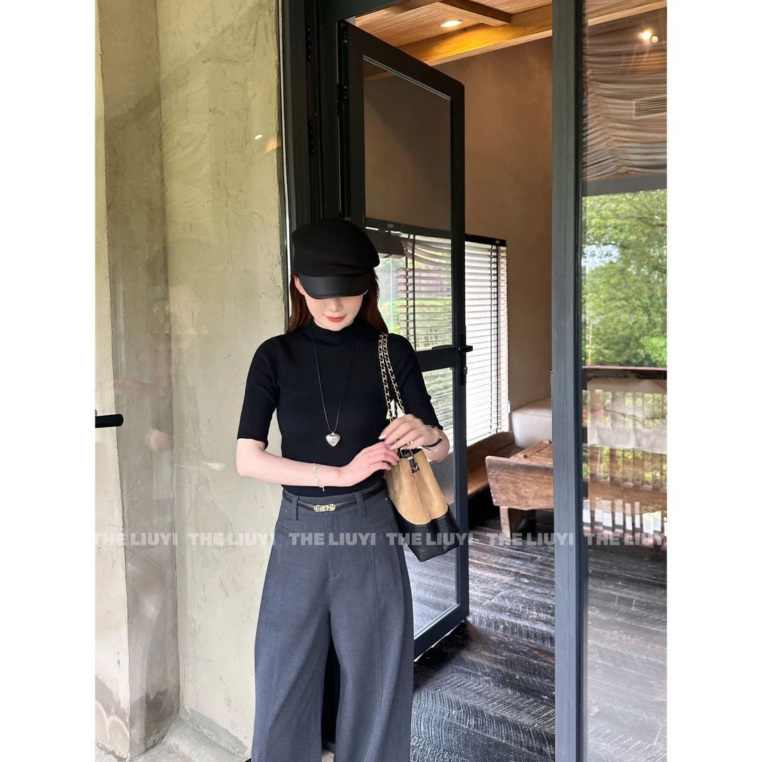 【LIUYI】羊毛针织气质显瘦半高领中袖上衣58128