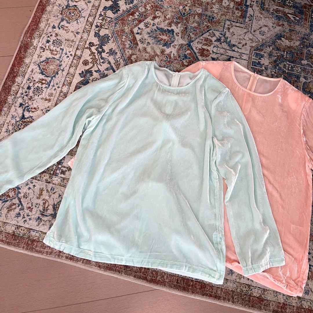 LNHJ【绯色】百搭舒适进口高密真丝绒长袖圆领上衣