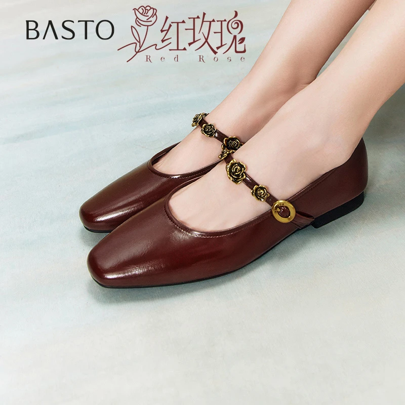 【红玫瑰】百思图25简约欧若复古法式玛丽珍鞋方跟女单鞋M1107AQ5