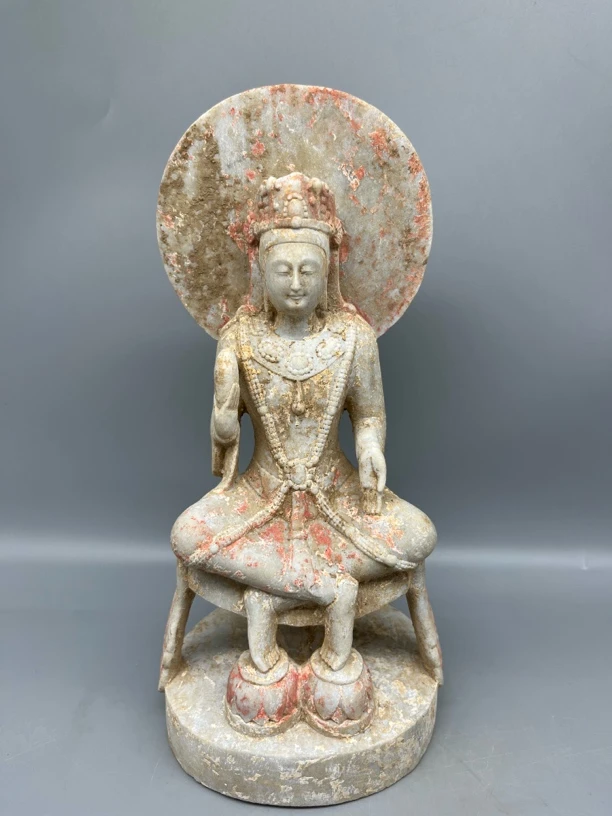 彩绘佛像雕刻中式复古手工工艺品，全品无暇