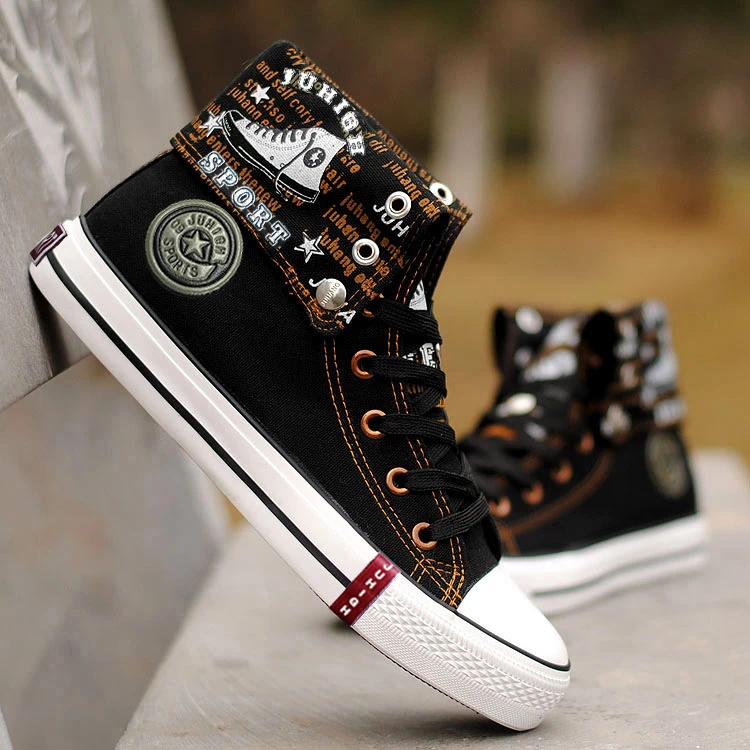 2025四季新款韩版潮鞋休闲鞋板鞋橡胶底硫化翻帮折叠男式帆布鞋