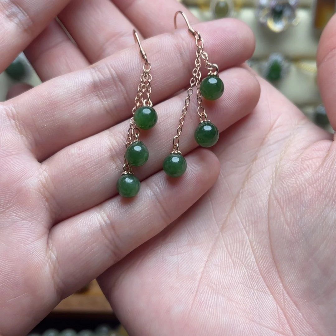 和田玉（碧玉）银S925镶嵌耳饰