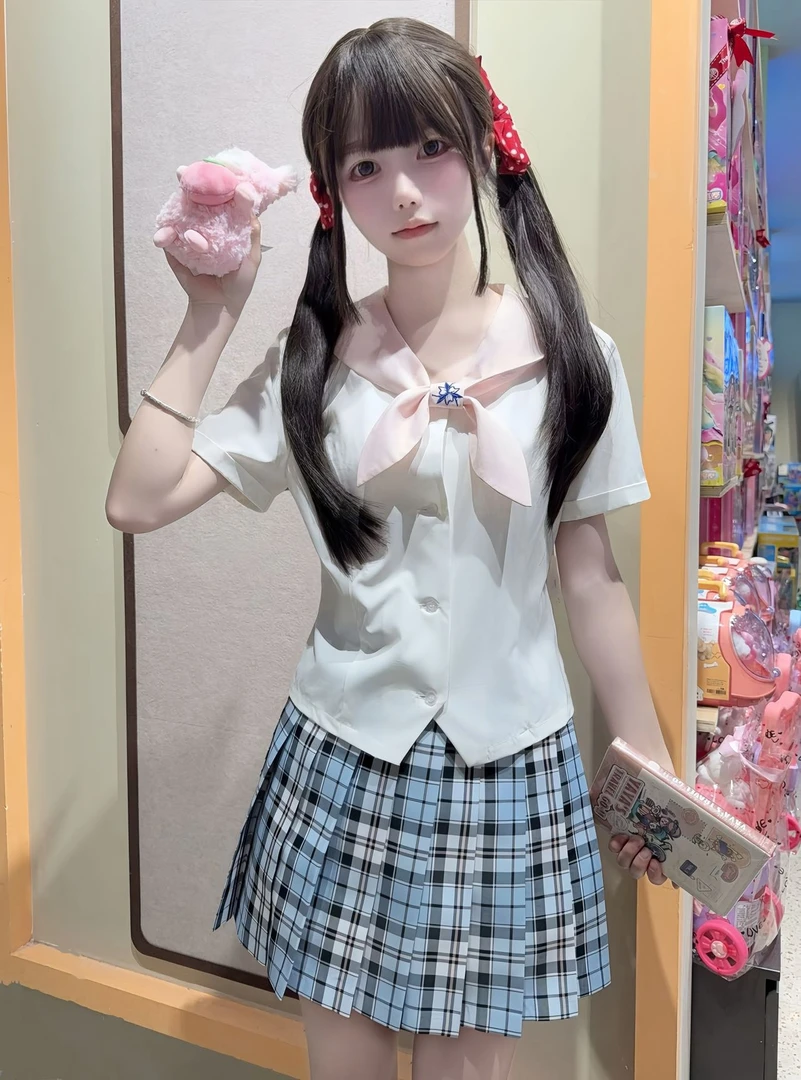 jk兔耳衬衫竹纤维粉色常规短袖日式夏季辣妹收腰可爱甜美制服上衣